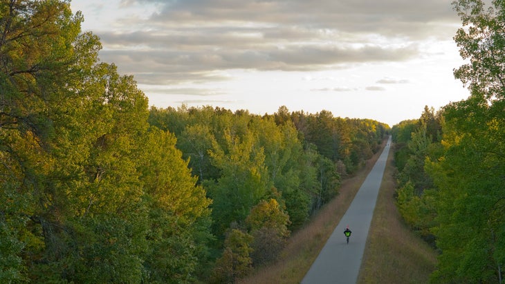 the tree-lined Paul Bunyan and Blue Ox bike trail, Bemidji, Minnesota