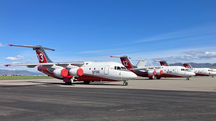 line of white planes on a sunny day