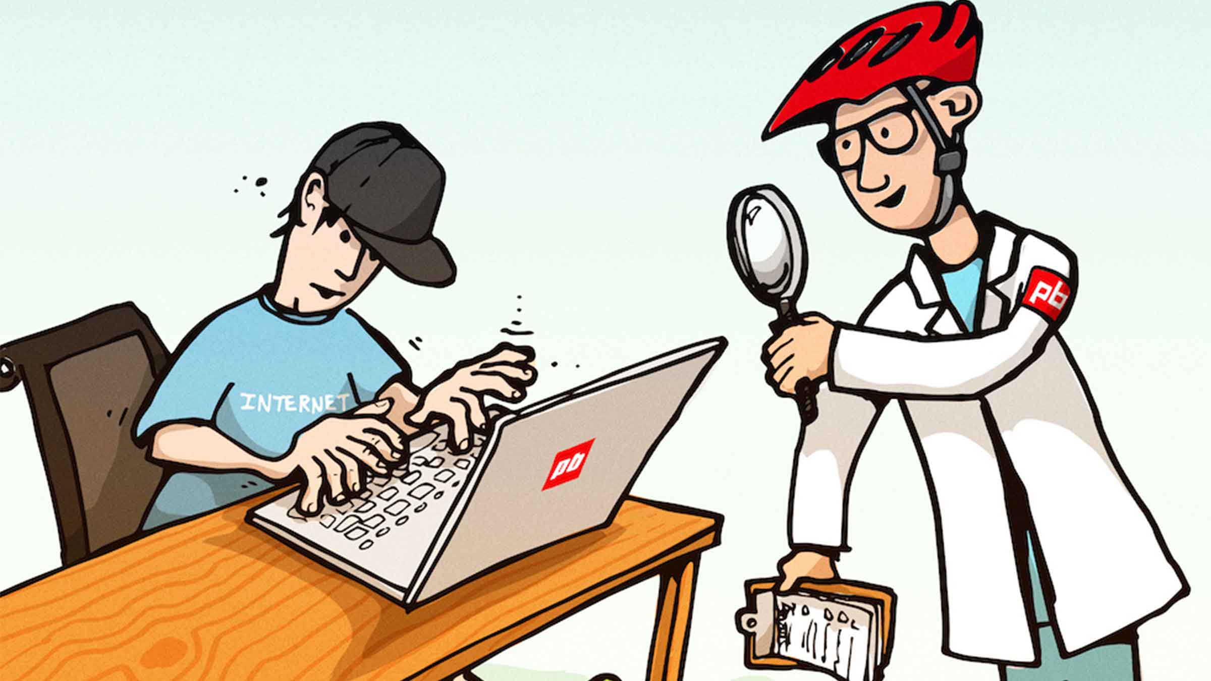 A cartoon of a man asking mountain bike questions