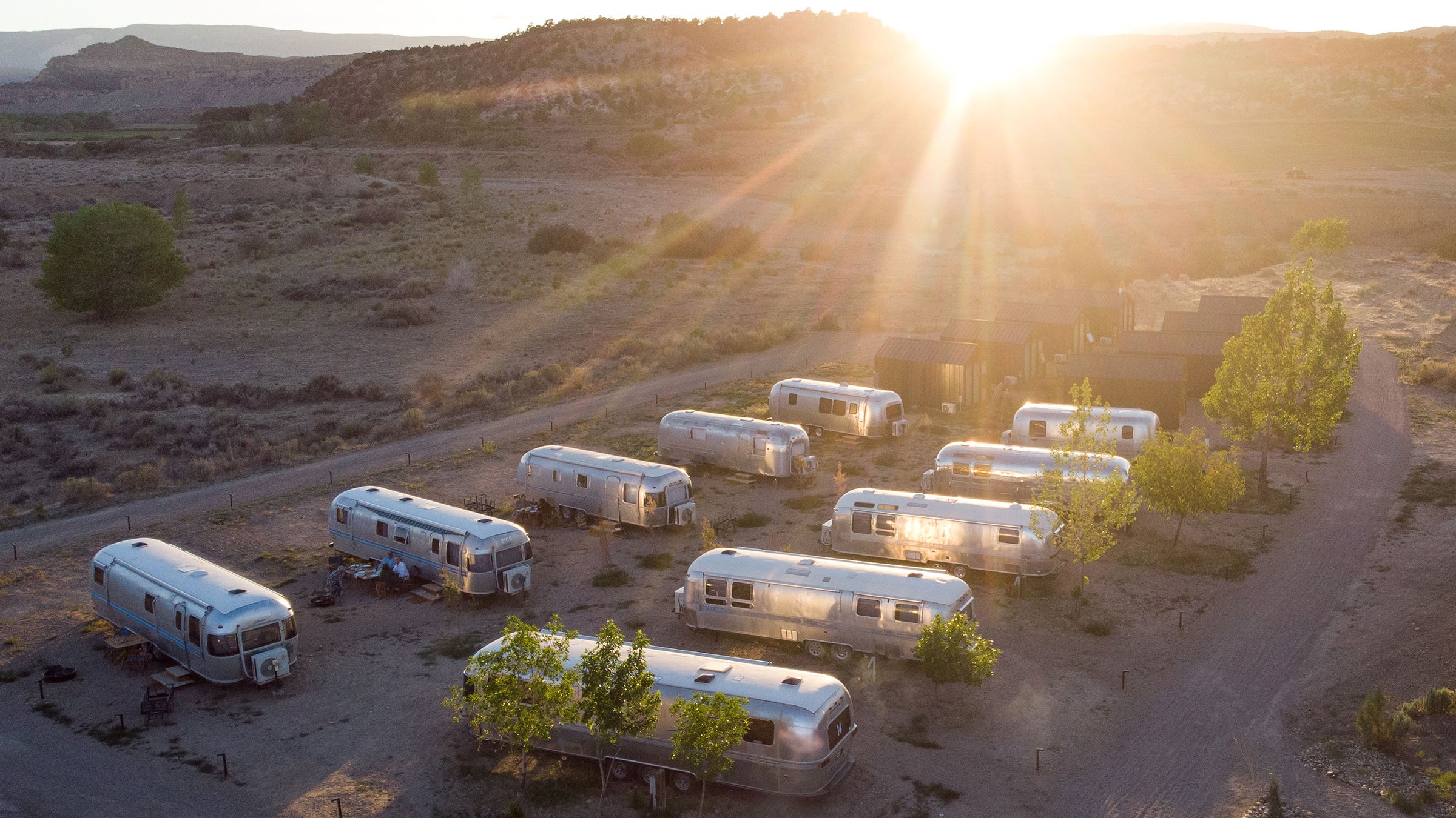 Sunrise on vintage trailers at Ofland Escalante