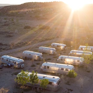 Sunrise on vintage trailers at Ofland Escalante