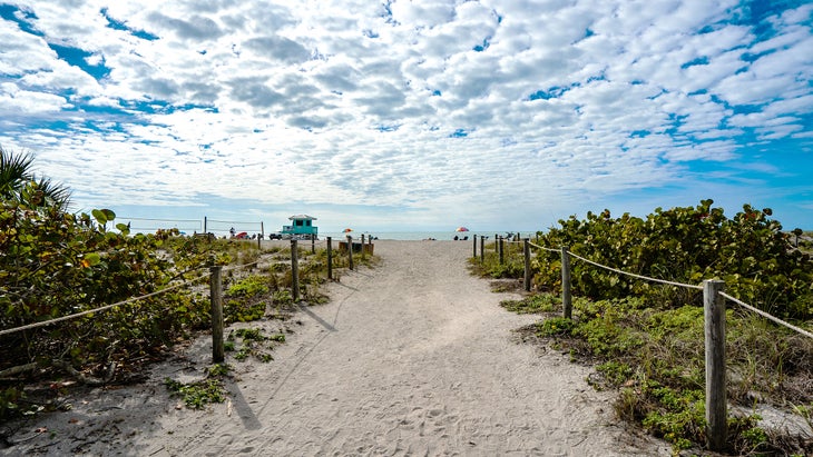 a white-sand path to Venice Beach on a sunny day in the Florida Golf Coast