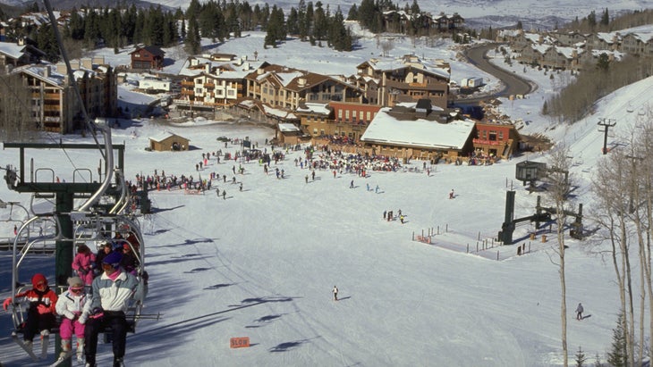 Skiers and Lift at Deer Valley Ski Resort in Utah