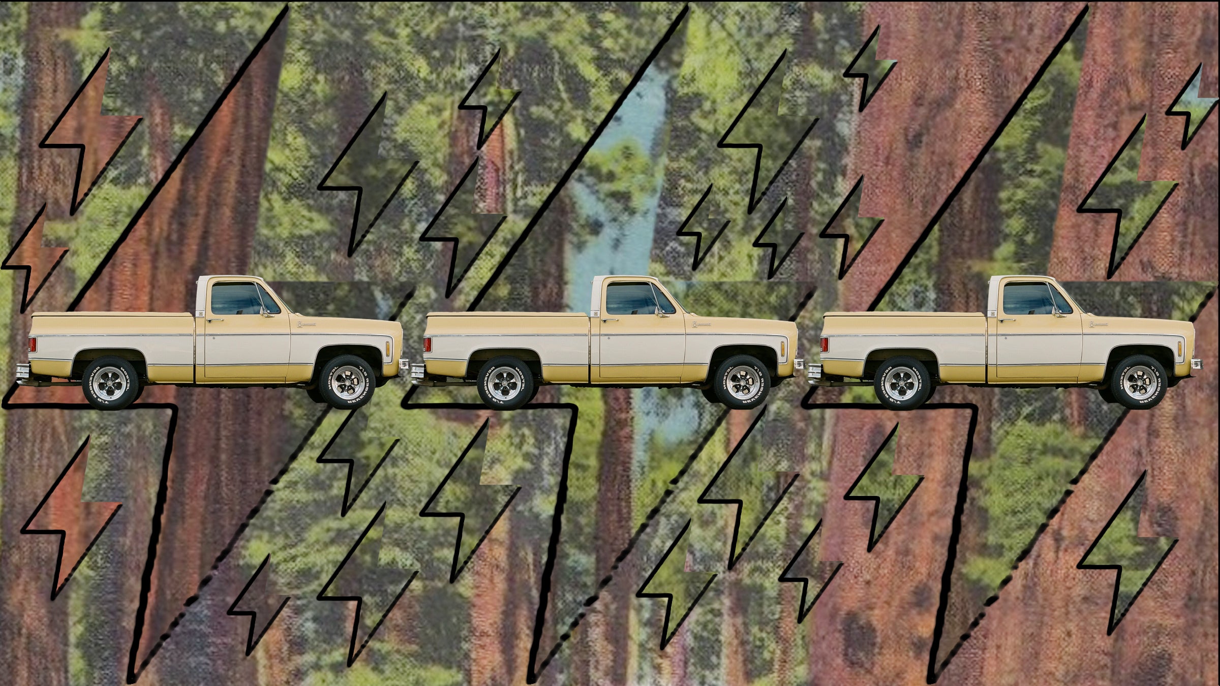 trucks on a photo collage background