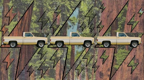 trucks on a photo collage background