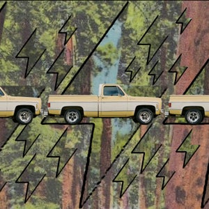 trucks on a photo collage background