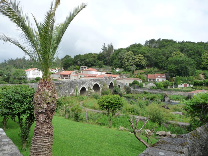 12th century bridge of Ponte Maceira, on the Camino Finisterre, Spain 