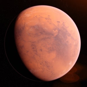 A detailed illustration of Mars in space