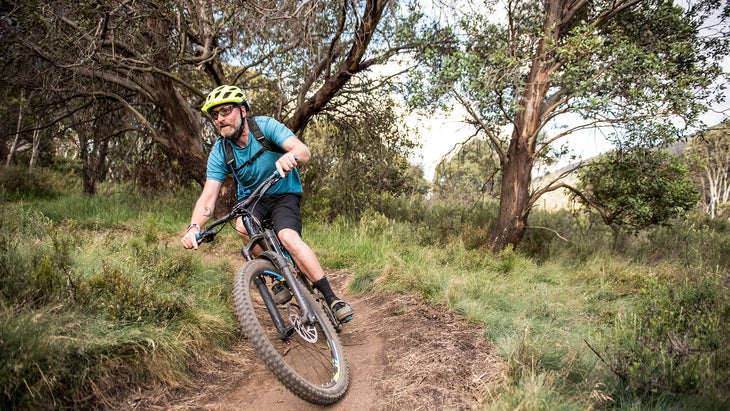 man Mountain Biking in Mount Kosciuszko National Park, Australia