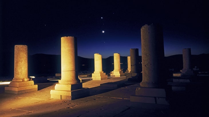 planetary alignment above ruins in Iran