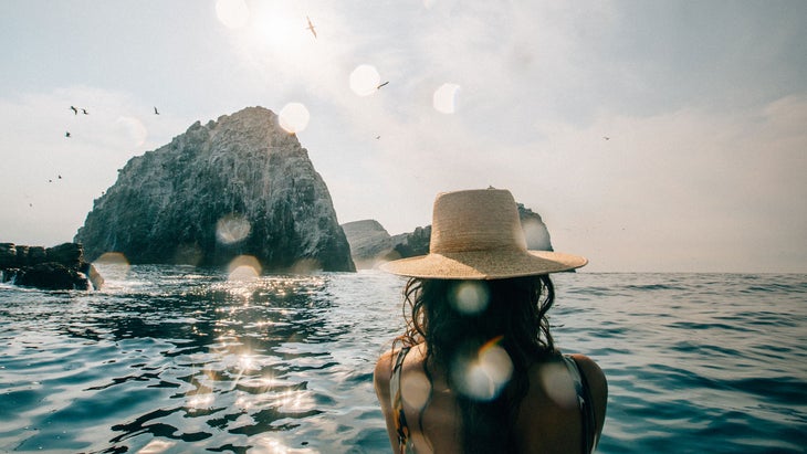 woman on a boating adventure in playa viva, mexico