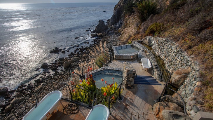 baths and hot springs at Esalen Institute above Pacific