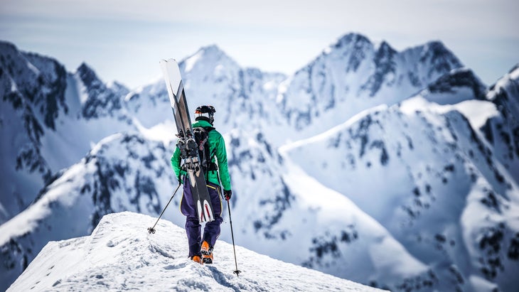 skier on hike-to terrain at Andermatt Ski Area, Switzerland