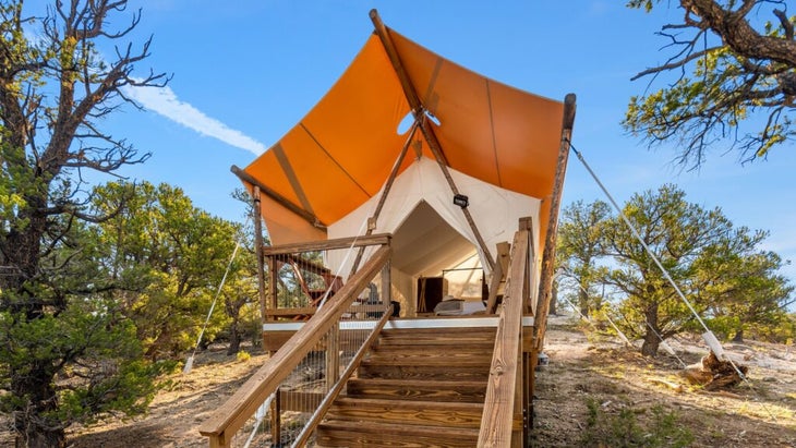 One of the glamping tents at Under Canvas Yosemite in California