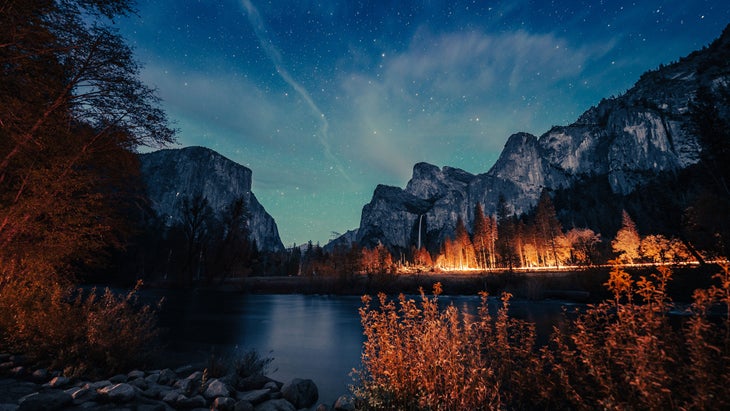 yosemite national park, california, with gorgeous dark-sky views of evening stars