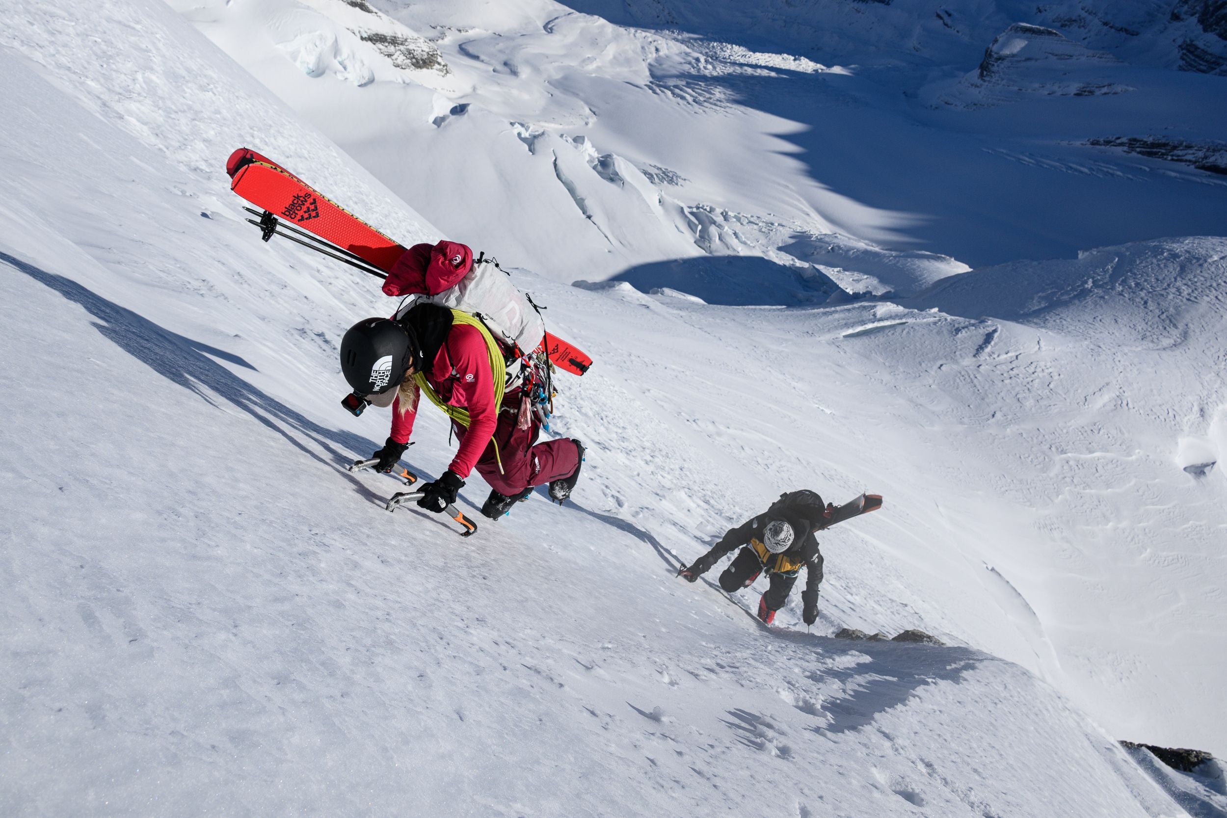 christina lustenberger and guillaume pierrel on the south face of mount robson