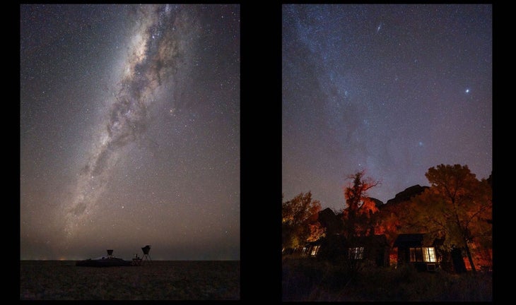 milk way in bright sky vs core outer edges side by side