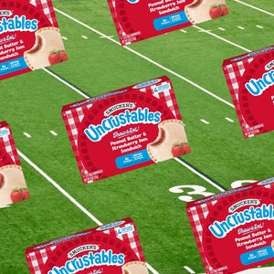 Uncrustables over a football field