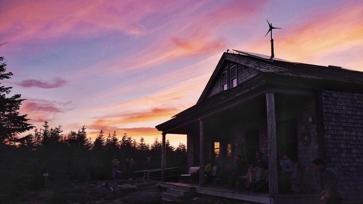 hut at sunset