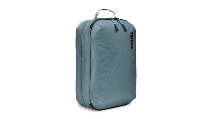 blue-grey Thule bag zipped up