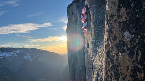 upside down flag on el cap in yosemite