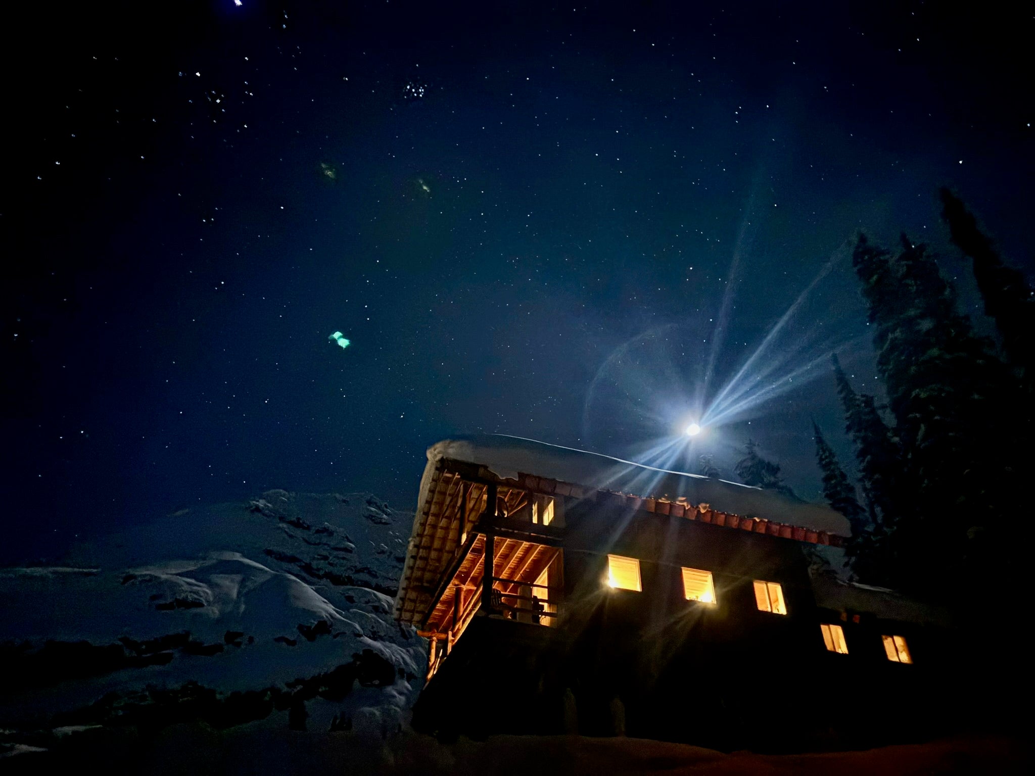 Icefall Lodge after dark