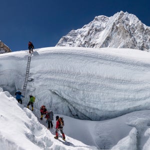 mountaineers climbing icefall