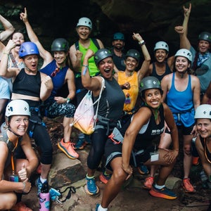 group shot of women in helmets outdoors