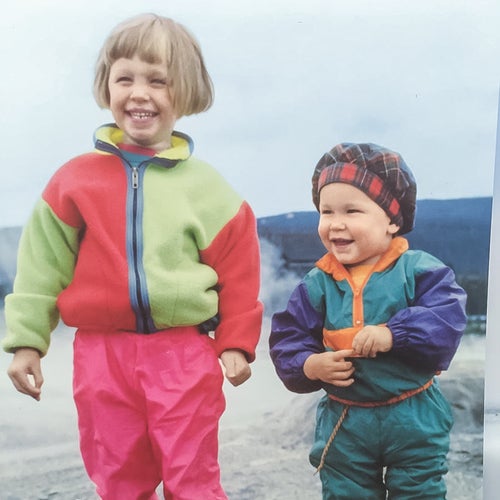 cute kids outdoors in 90s clothing