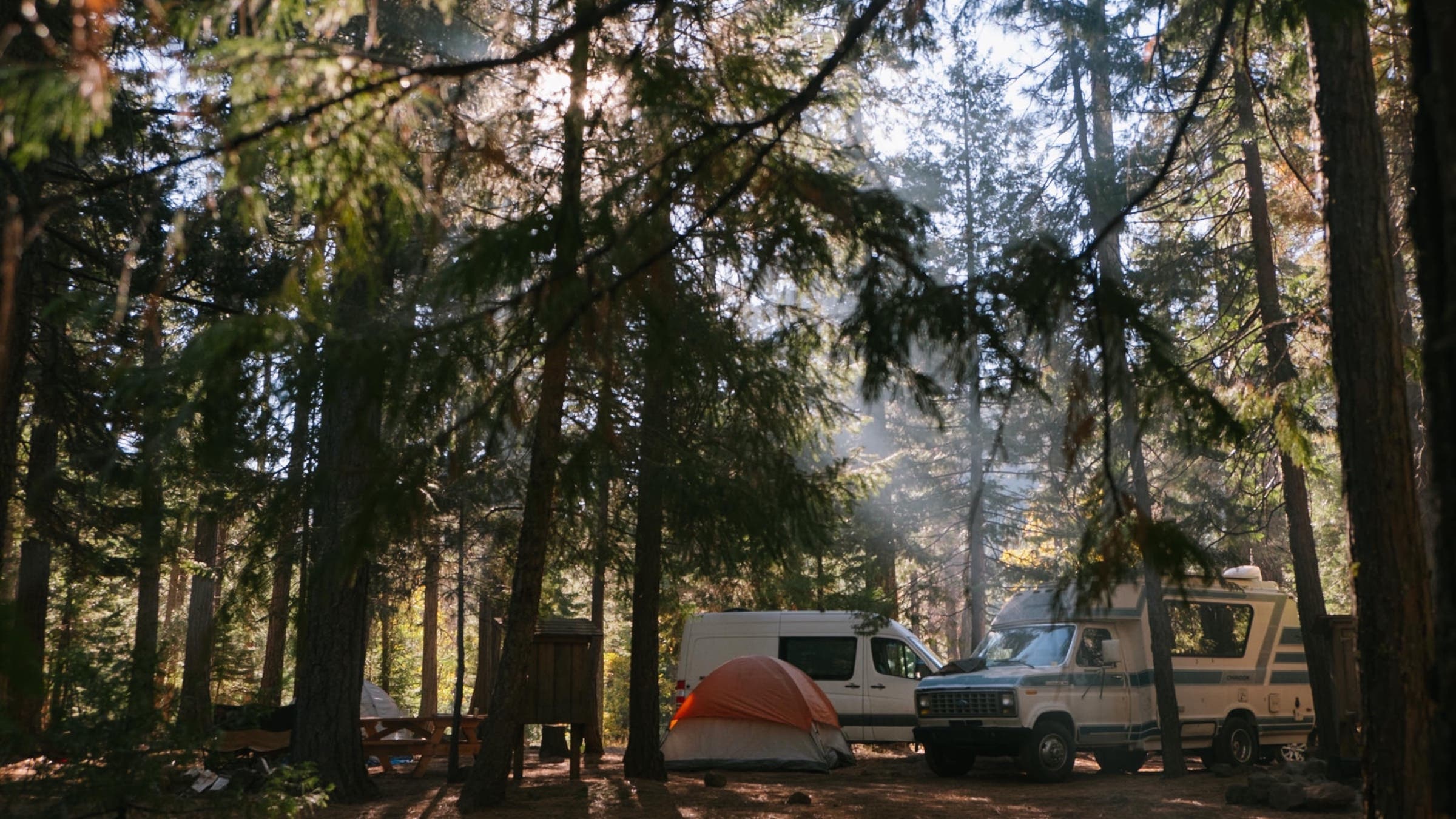 Camping at Mill Creek, camper, woods