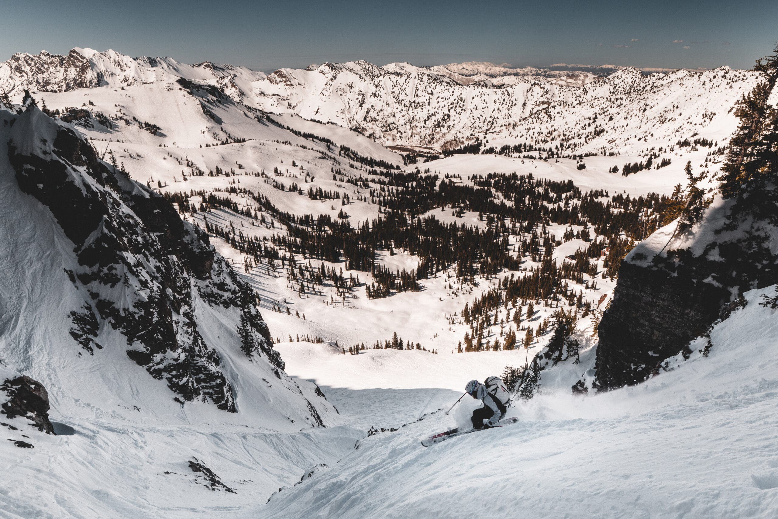 Mali Noyes drops into an apron in the Wasatch.