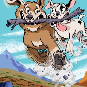 dogs running with a stick as adventure buddies