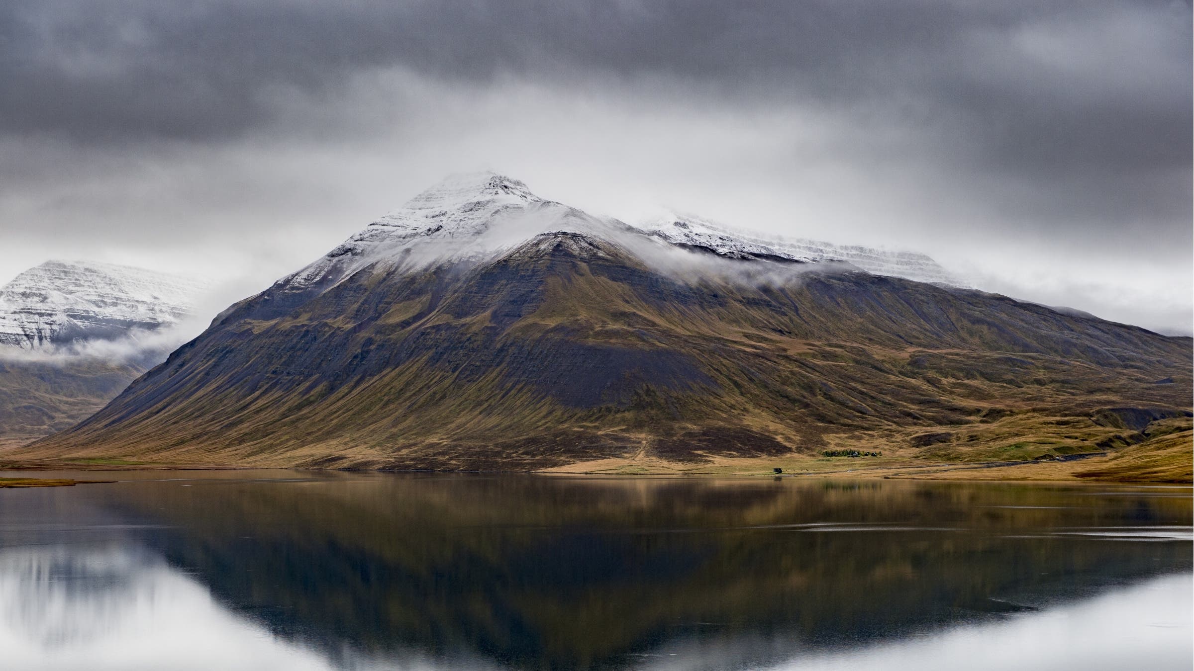 View of water and mountains in Iceland