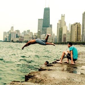 jumping in Lake Michigan