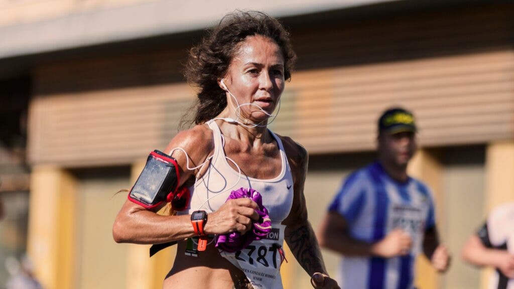 middle-aged woman running