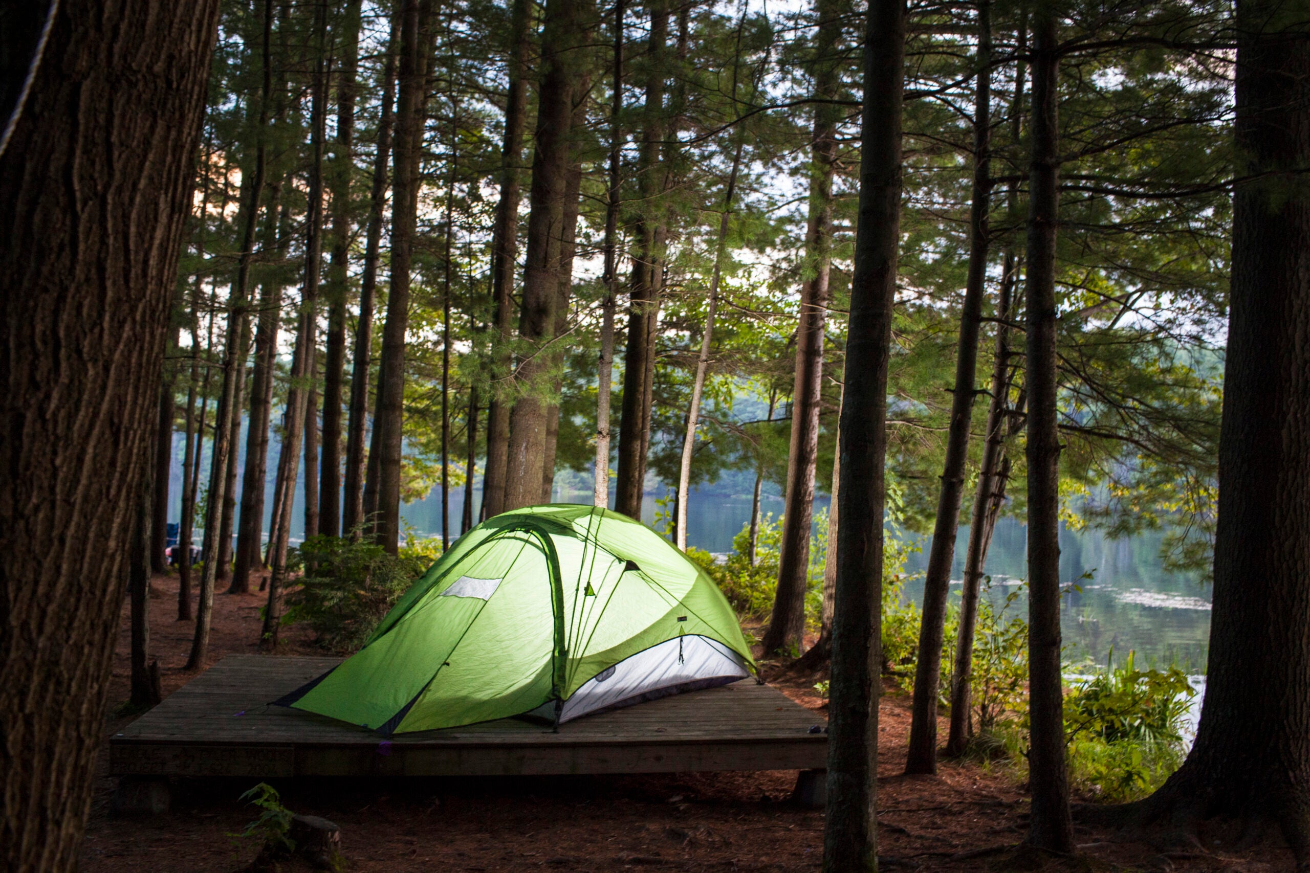 Lighted tent in the woods