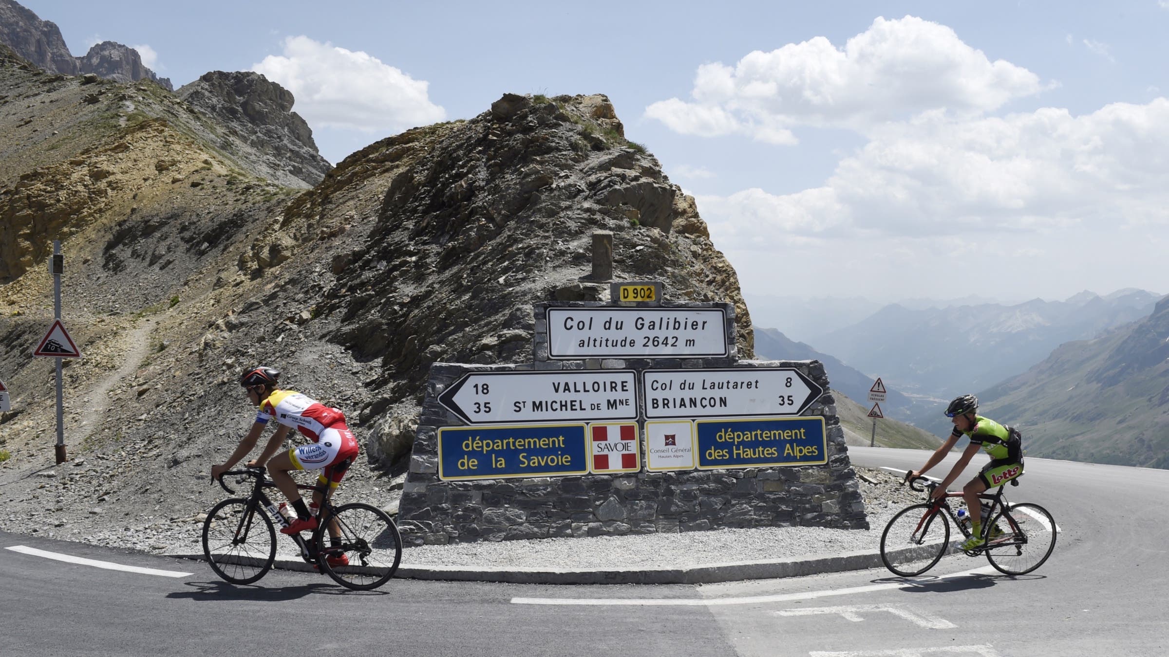 French Alps cyclists climbing