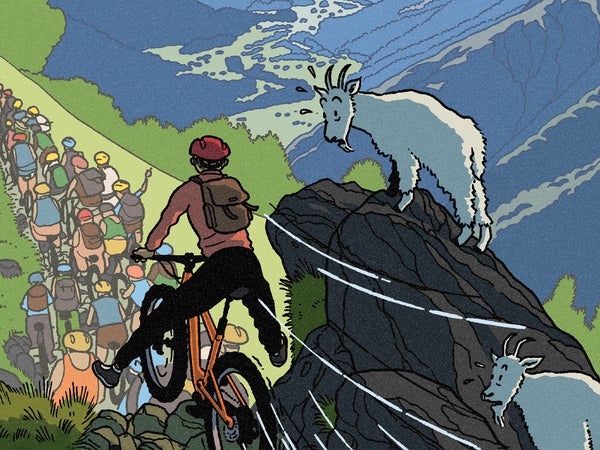 riding an eMTB in the mountains