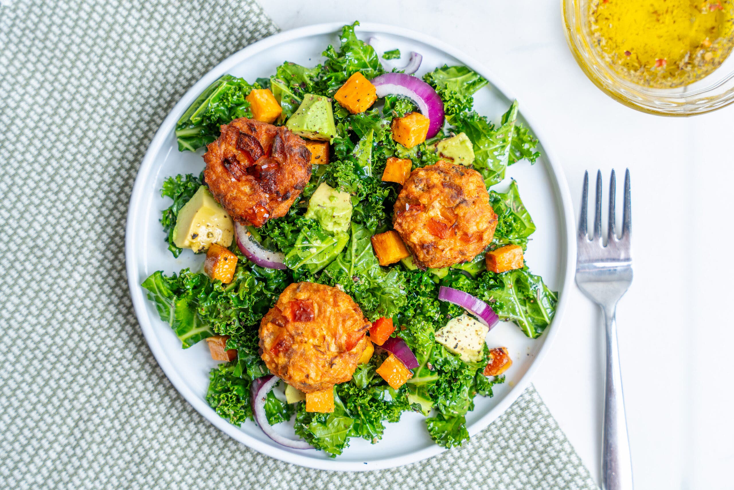 Salmon croquette and kale salad; and endometriosis recipe by an ultrarunner