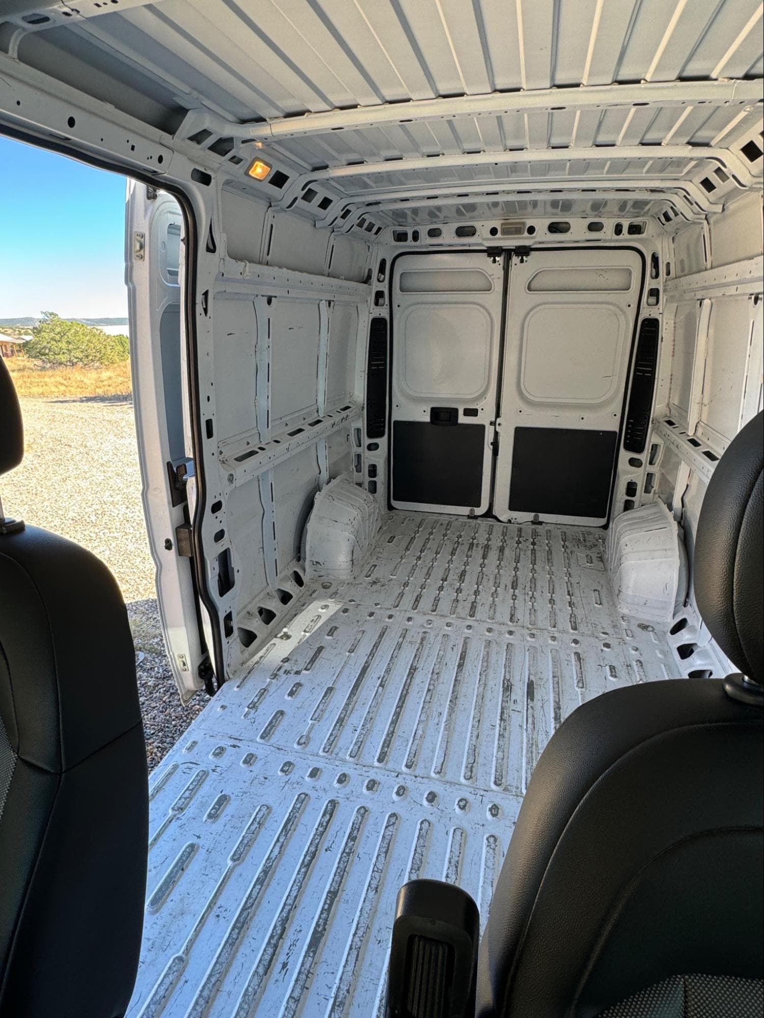 Unfinished interior of a Promaster van