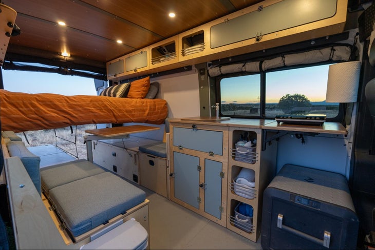 Interior of a converted Promaster van