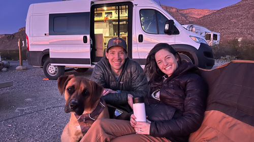 Bryan Rogala, wife, and dog van camping