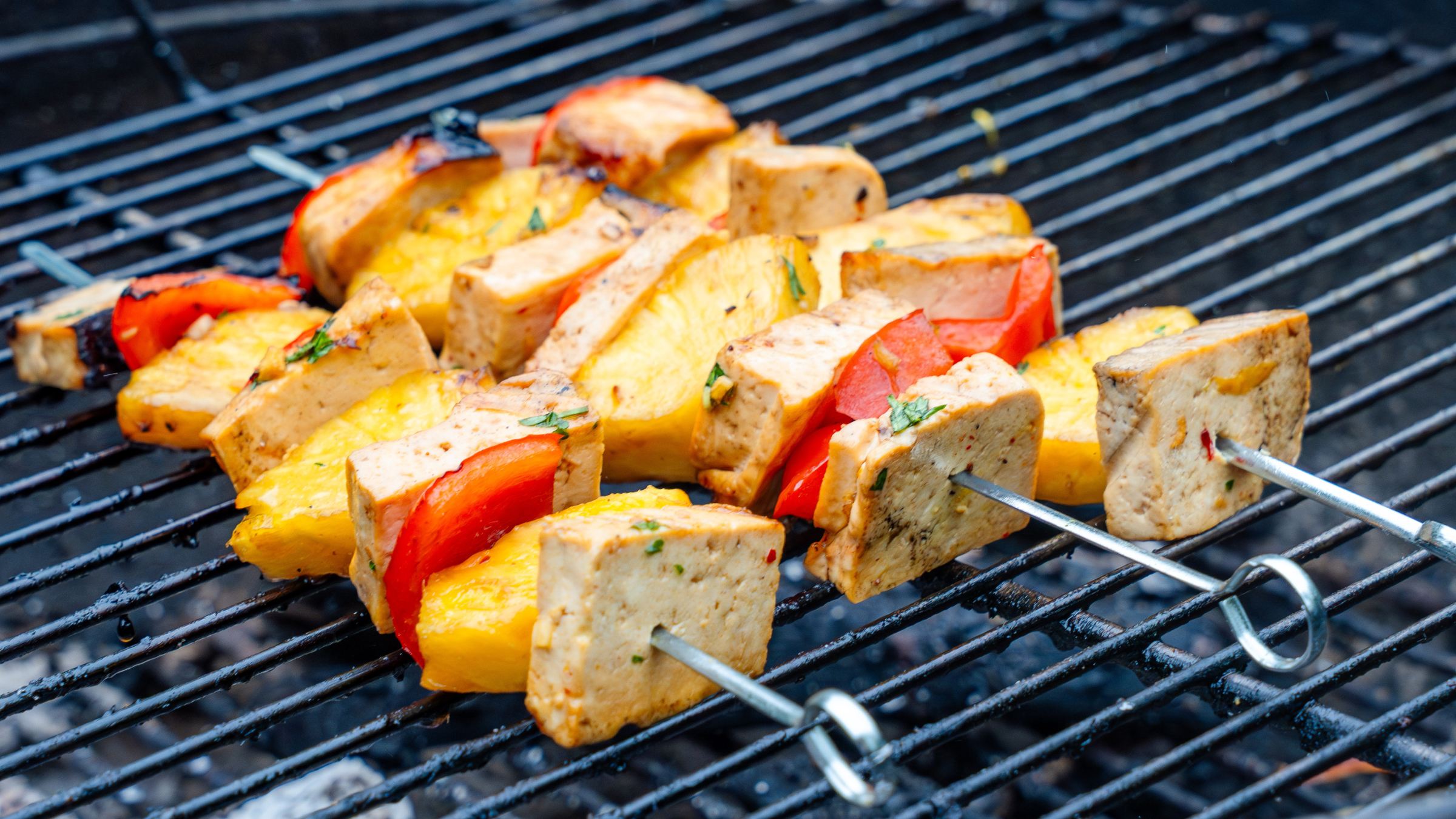 Sticky Maple Ginger Tofu and Pineapple Skewers