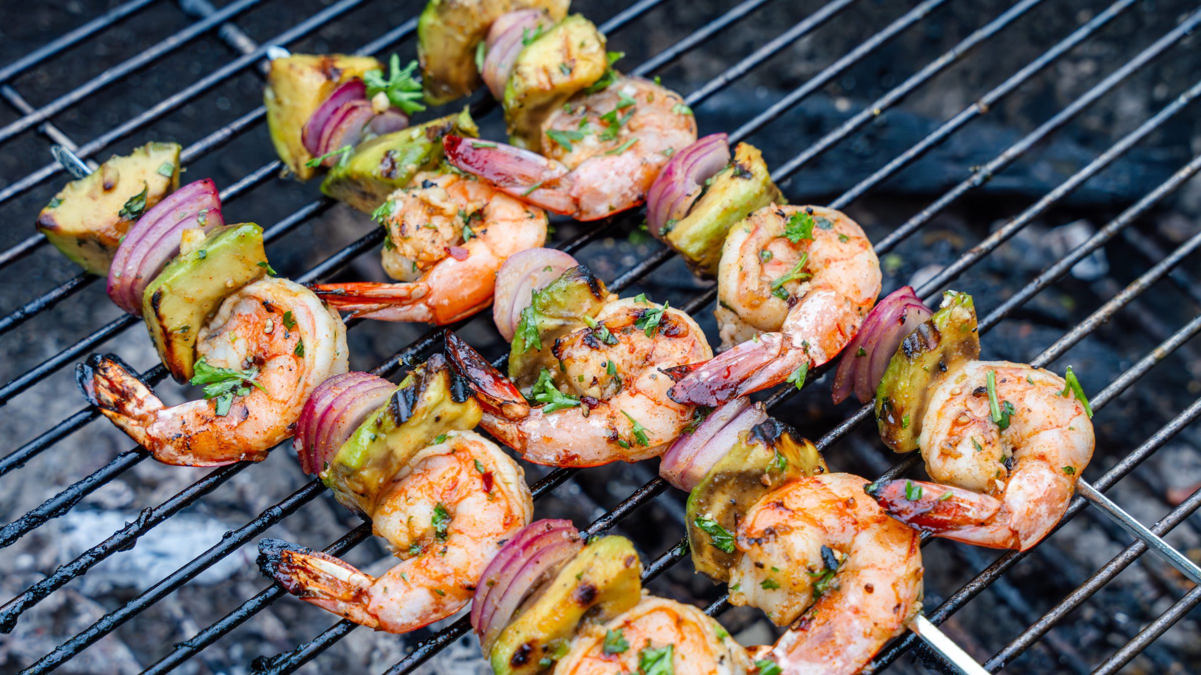 Spicy Garlic Shrimp and Creamy Avocado Skewers