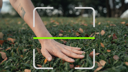 woman's hand on grass touching the grass to get outside