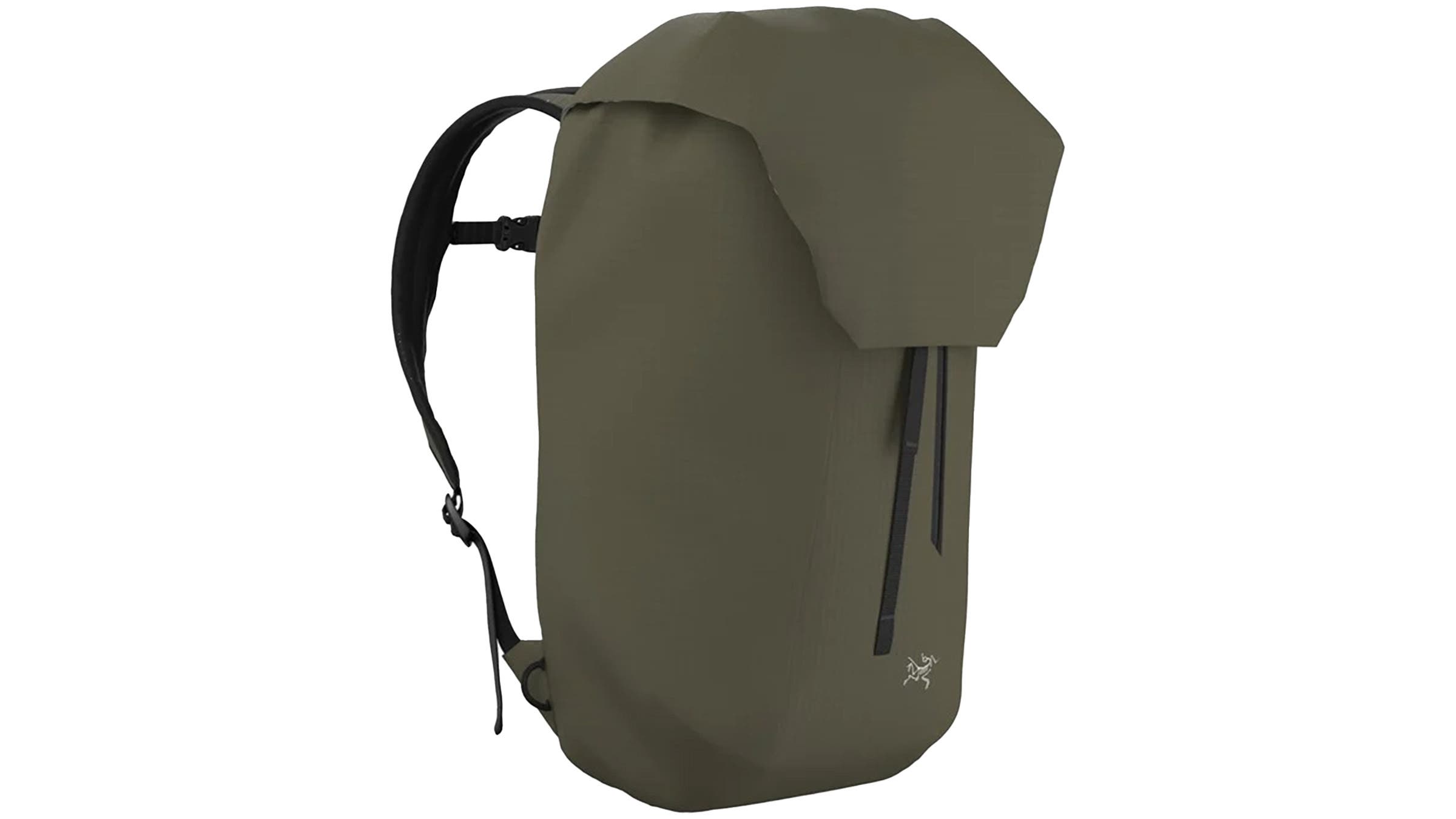 Olive green waterproof backpack on white background