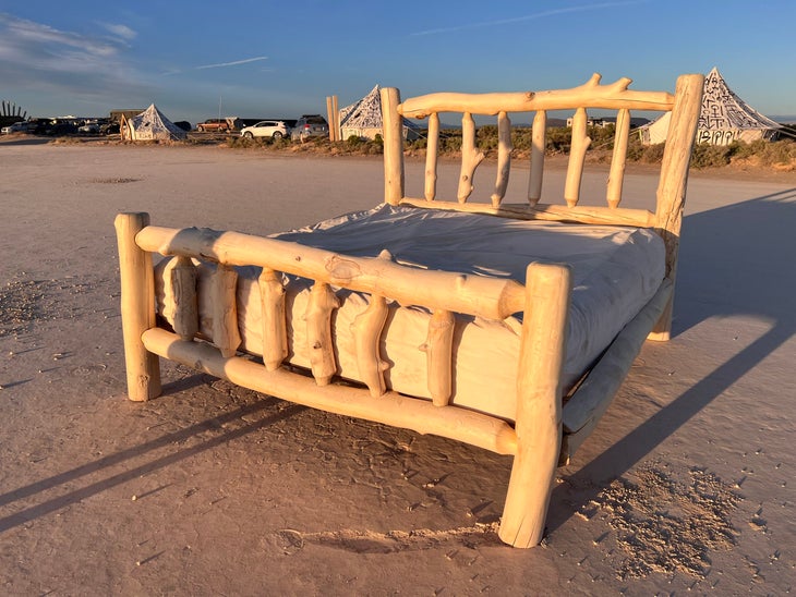 a bed outside