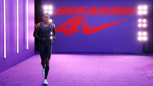 Faith Kipyegon appears at Stade Charléty in Paris ahead of her Breaking4 attempt June 26, 2025. Kipyegon shaved 1.22 seconds off her own world record mile time, finishing in 4:06.42.