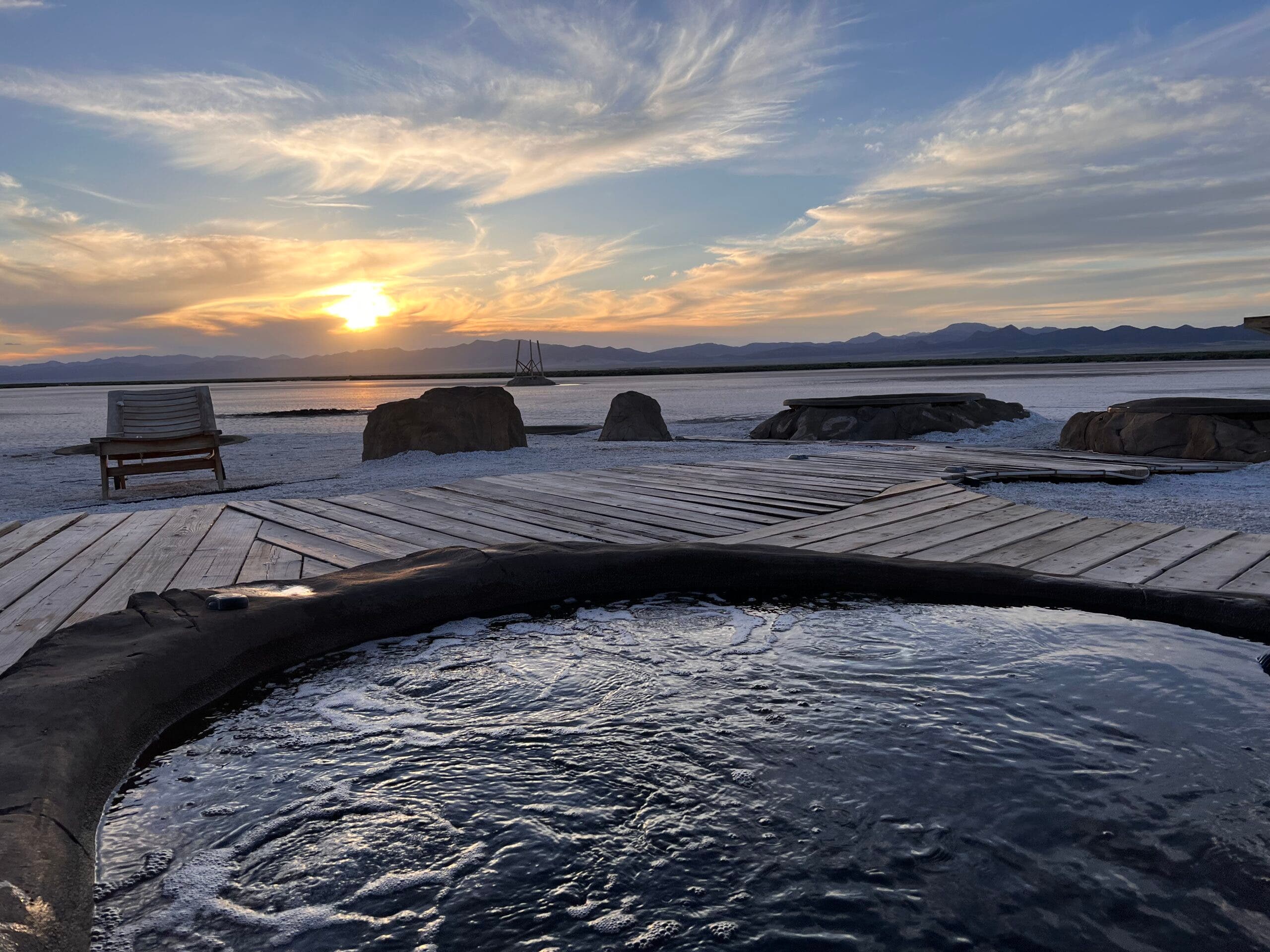 hot springs at sunset