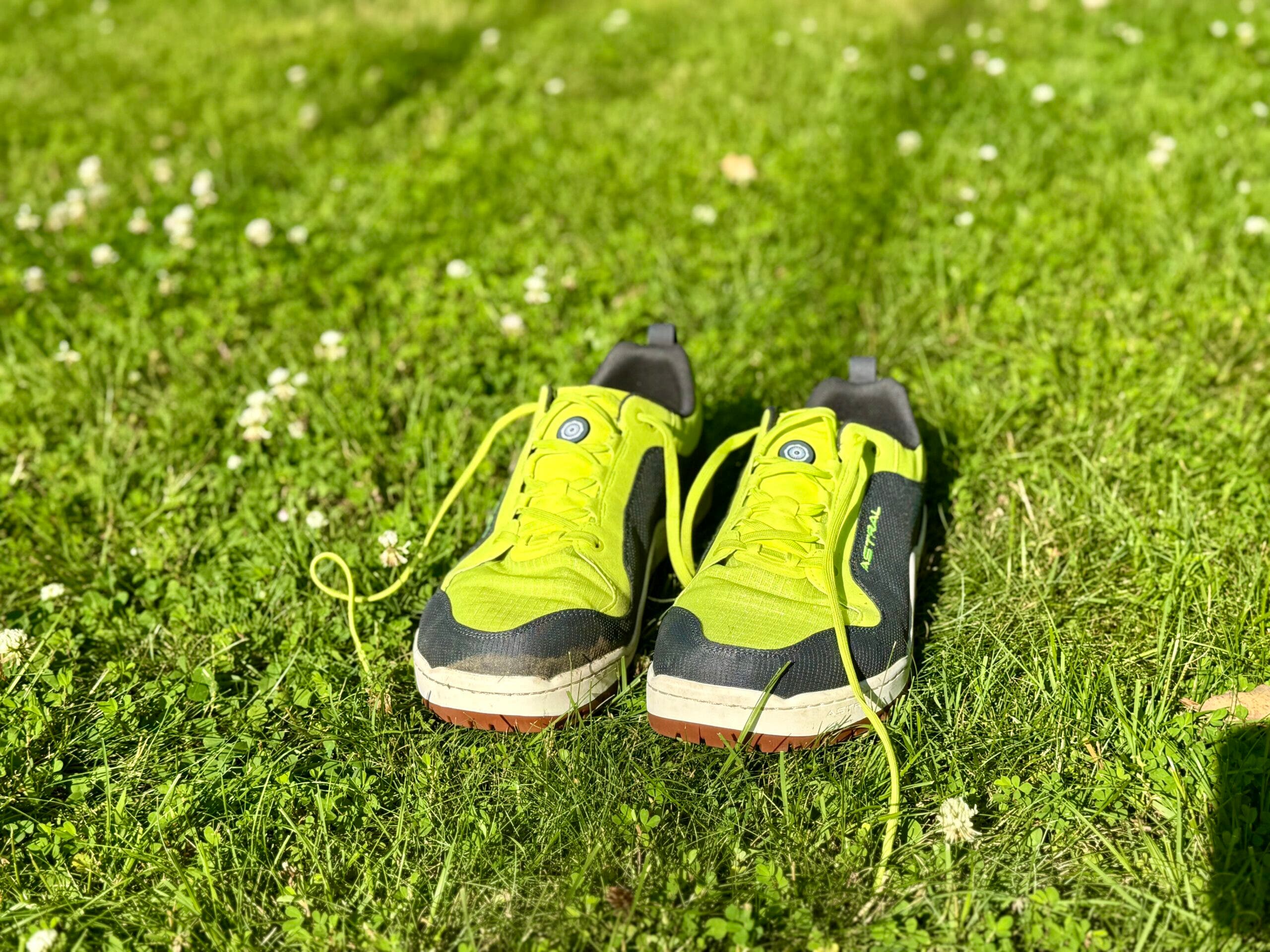 Neon green shoes in grass